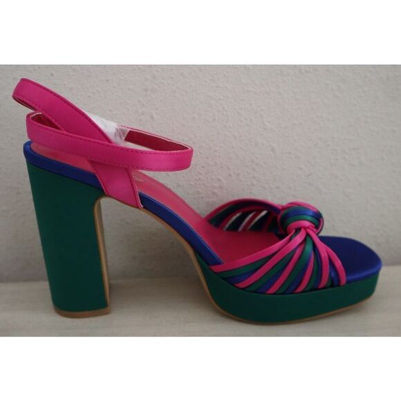 Sun Gurg Women's Sz 8 Hot Pink Open Toe Ankle Strap Platform Chunky Heel Sandals - Picture 7 of 12